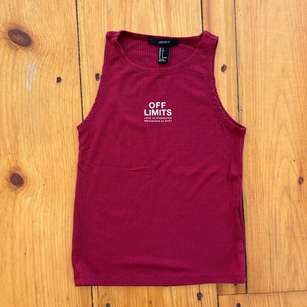 Forever 21 Red Ribbed Muscle Tee | “Off Limits” Graphic | Women’s S